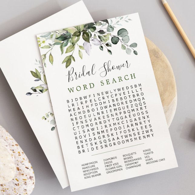 Tarjeta de juego Eucalyptus Word Search Bridal Sho (Subido por el creador)