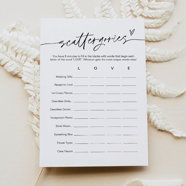 Tarjeta de juego EVERLEIGH Scattergories Bridal Sh (Subido por el creador)