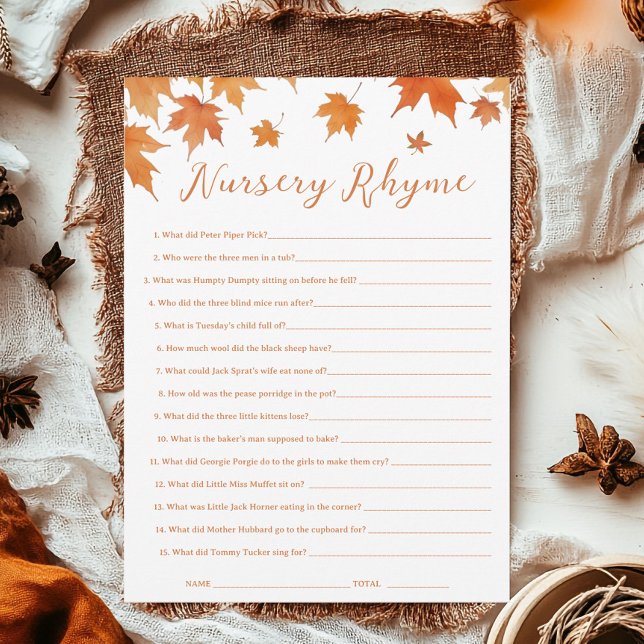 Tarjeta de juego Fall Baby Shower Nursery Rhyme (Subido por el creador)