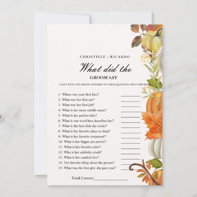 Tarjeta de juego Fall Bride & groom trivia brivia  (Anverso)