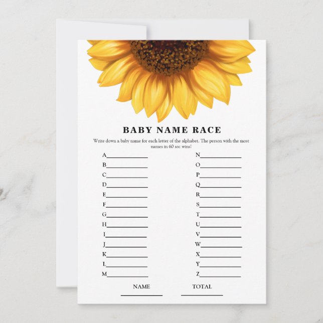 Tarjeta de juego Fall Sunflower Baby Shower Name R (Anverso)