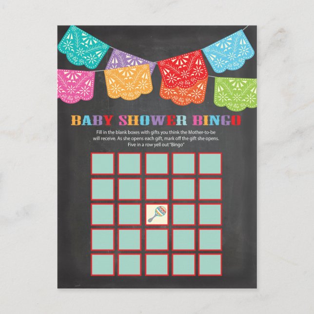 Tarjeta de juego Fiesta Baby Shower Bingo de Méxic (Anverso)