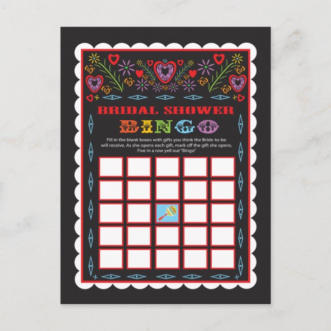 Tarjeta de juego Fiesta Bridal Shower Bingo (Anverso)