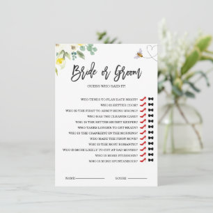 Tarjeta de juego Floral Amarilla Abeja Bride o Gro