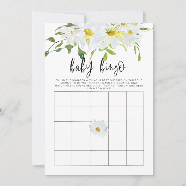 Tarjeta de juego floral Baby Bingo Daisy Baby Show (Anverso)