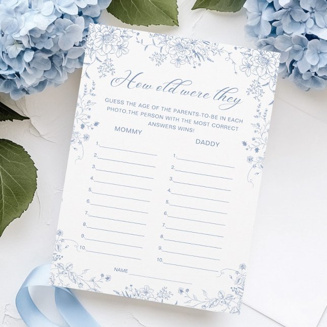 Tarjeta de juego Floral Blue Baby Shower Adivina A (Subido por el creador)