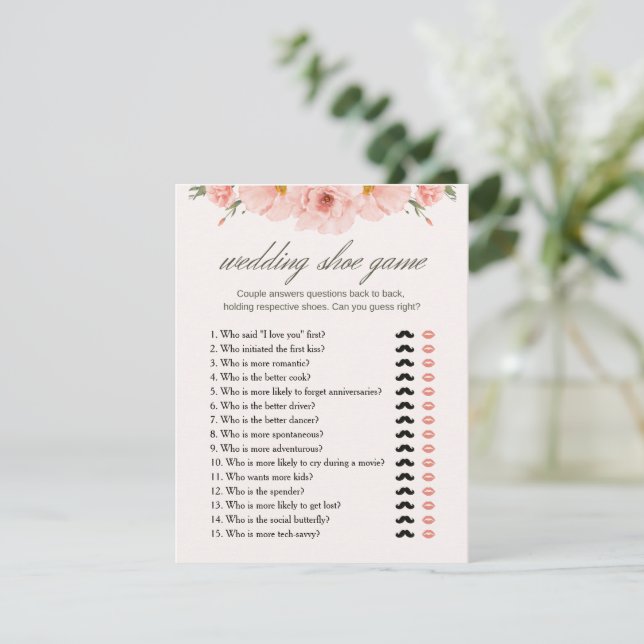 Tarjeta de juego Floral Bridal Shower Boda Shoe (Anverso de pie)
