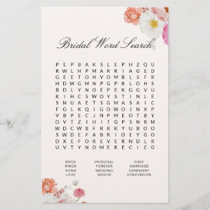 Tarjeta de juego floral de búsqueda de palabras pa
