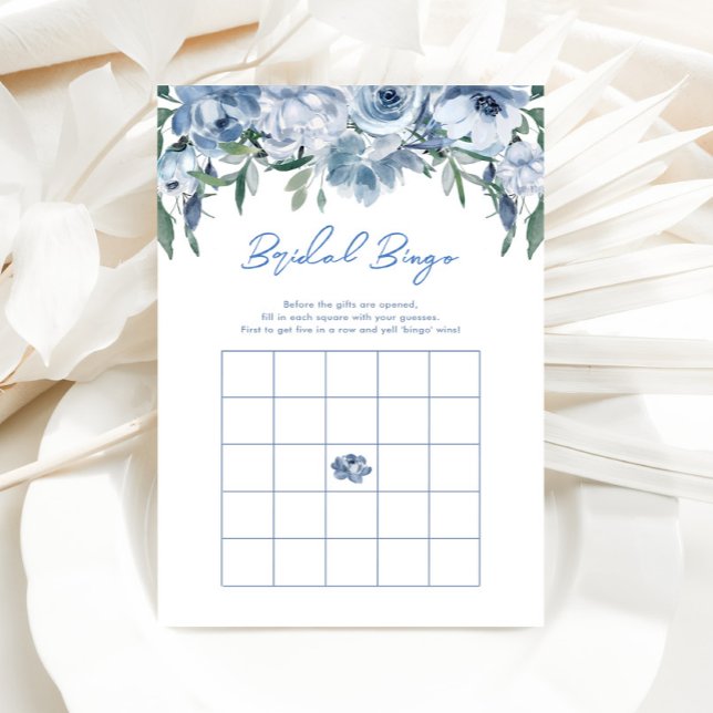 Tarjeta de juego Floral Dusty Blue Bridal Bingo (Subido por el creador)