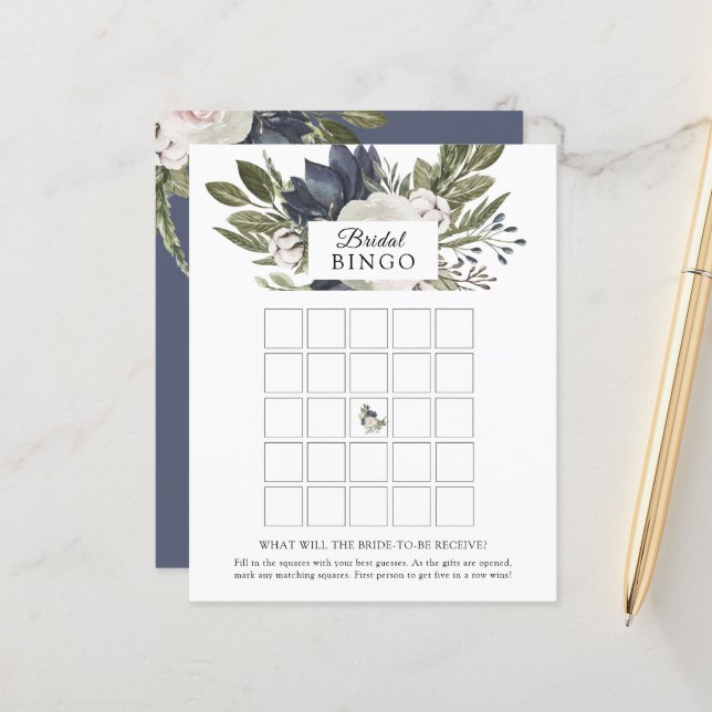 Tarjeta de juego Floral Elegante Navy Blue Bridal  (Anverso/Reverso In Situ)