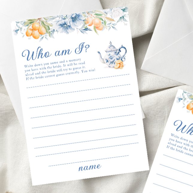 Tarjeta de juego Floral Tea Fiesta ¿Quién soy? (Subido por el creador)