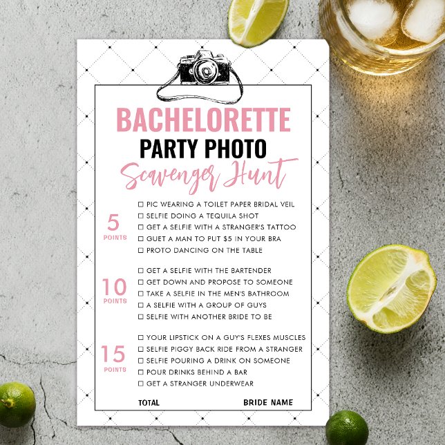 Tarjeta de juego Fun Bachelorette Photo Scavenger  (Bachelorette photo scavenger Game)