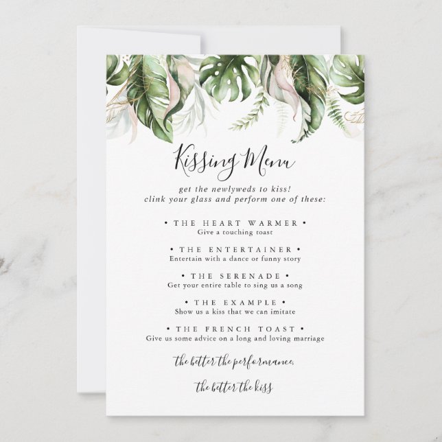 Tarjeta de juego Gold Tropical Green Boda Kissing  (Anverso)