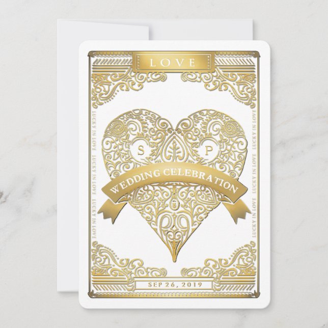 Tarjeta de juego Gold White Vegas con invitación (Anverso)