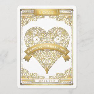 Tarjeta de juego Gold White Vegas con invitación