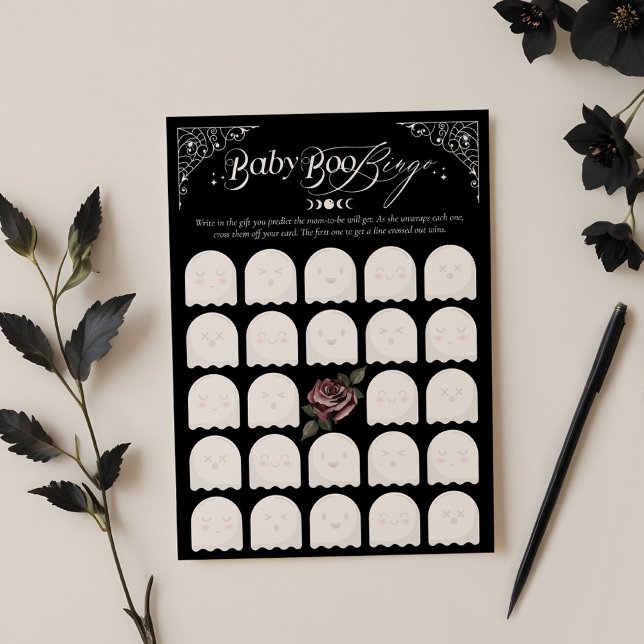 Tarjeta de juego Gótica Halloween Baby Boo Bingo S (Gothic Halloween Baby Boo Bingo Baby Shower Game Invitation)