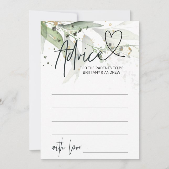 Tarjeta de juego Green Eucalyptus Baby Shower Adva (Anverso)