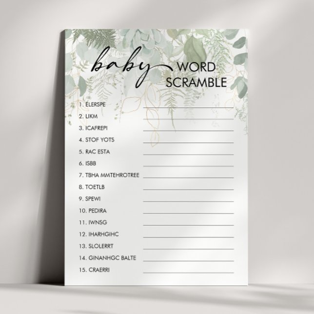 Tarjeta de juego Greenery Baby Shower Baby Word Sc (Subido por el creador)