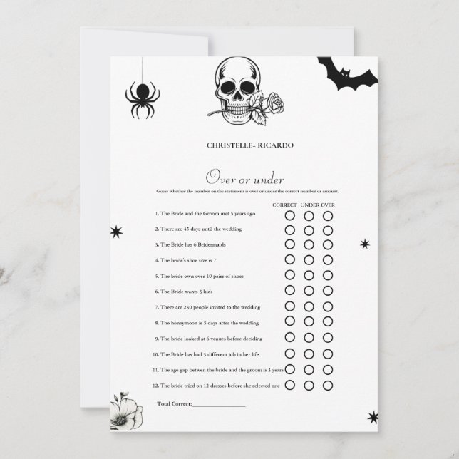 Tarjeta de juego Halloween Over or Under (Anverso)