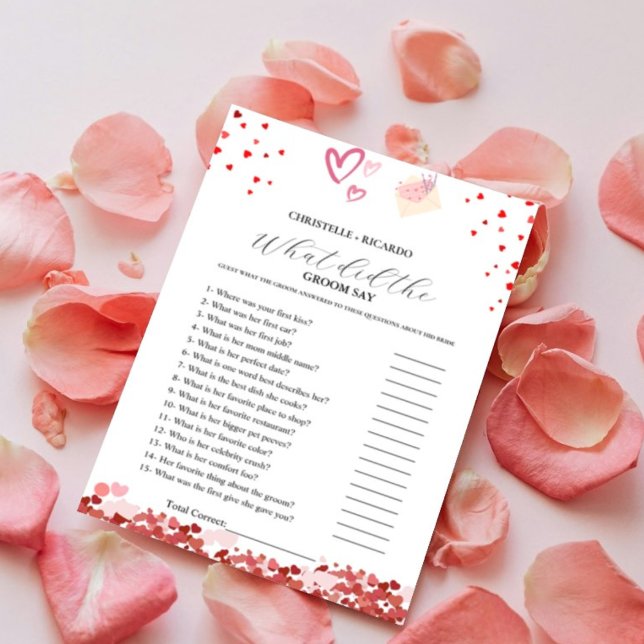 Tarjeta de juego Heart Bride & groom trivia novia  (Subido por el creador)