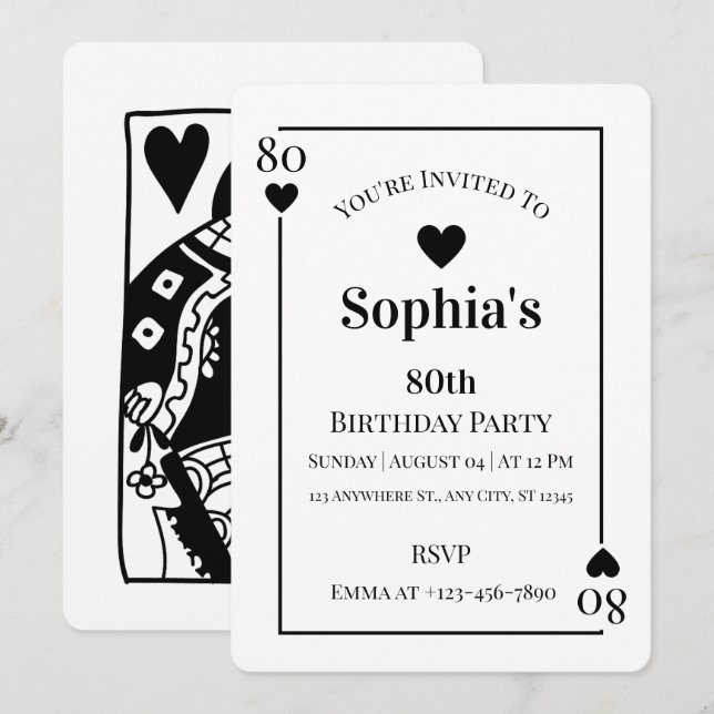 Tarjeta de juego Hearts Invitación a fiesta de cum (Anverso / Reverso)