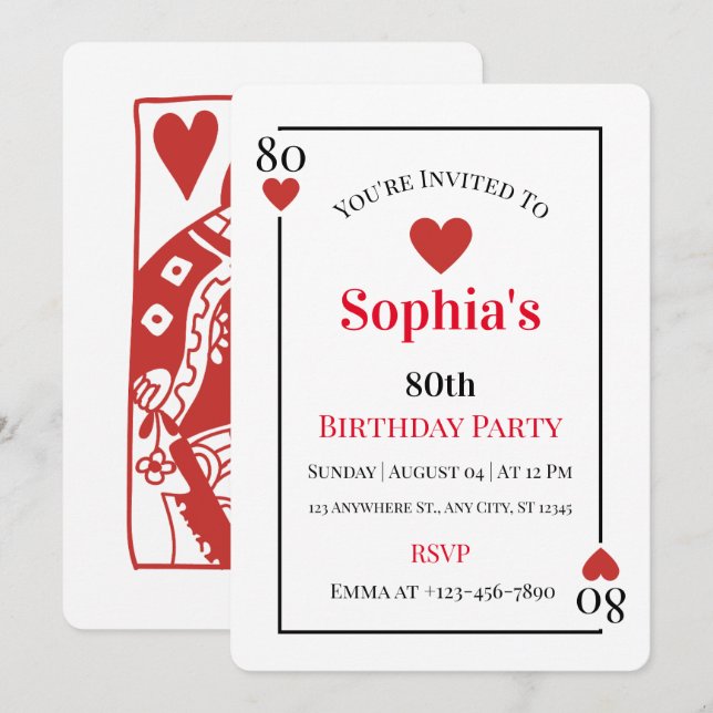 Tarjeta de juego Hearts Invitación a fiesta de cum (Anverso / Reverso)
