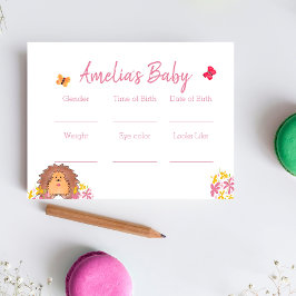 Tarjeta de juego Hedgehog Baby Shower Predictions
