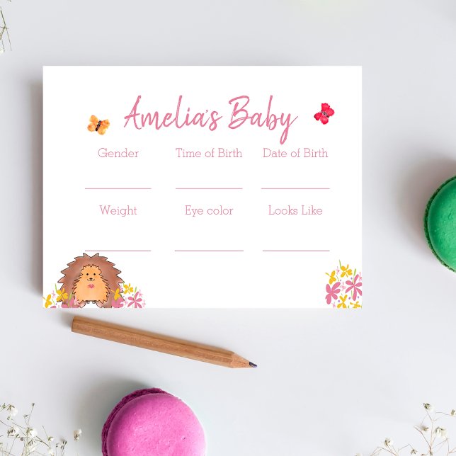 Tarjeta de juego Hedgehog Baby Shower Predictions (Subido por el creador)
