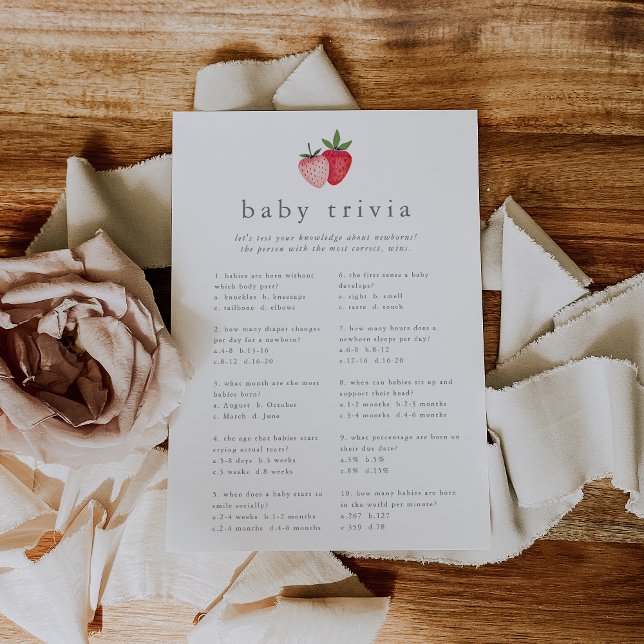 Tarjeta de juego HEIDI Pink Strawberry Baby Shower (HEIDI Pink Strawberry Baby Shower Trivia Game Card)