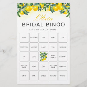 Tarjeta de juego Lemon Bingo Bridal Shower