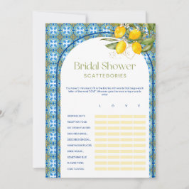 Tarjeta de juego Lemon Bridal Shower Scattegories