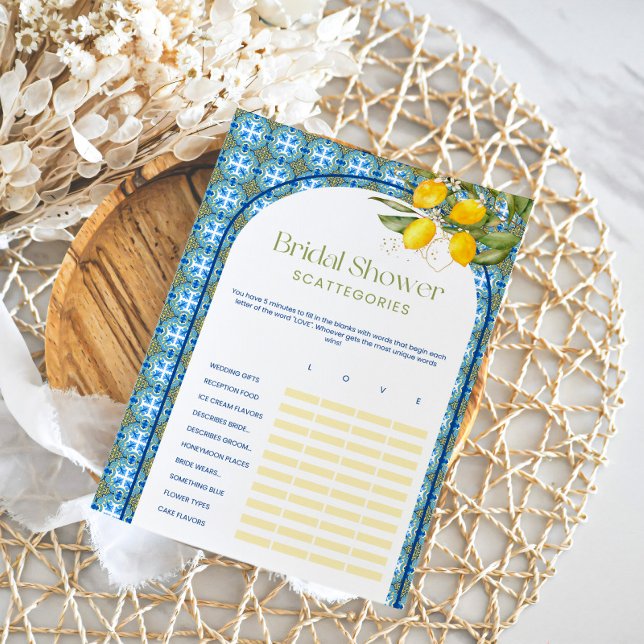 Tarjeta de juego Lemon Bridal Shower Scattegories (Subido por el creador)