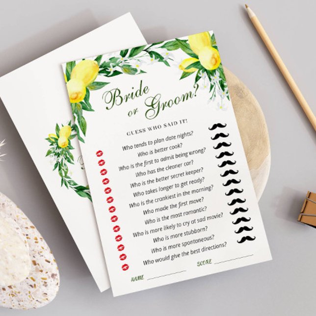 Tarjeta de juego Lemons Blossom Greenery Bridal Sh (Subido por el creador)