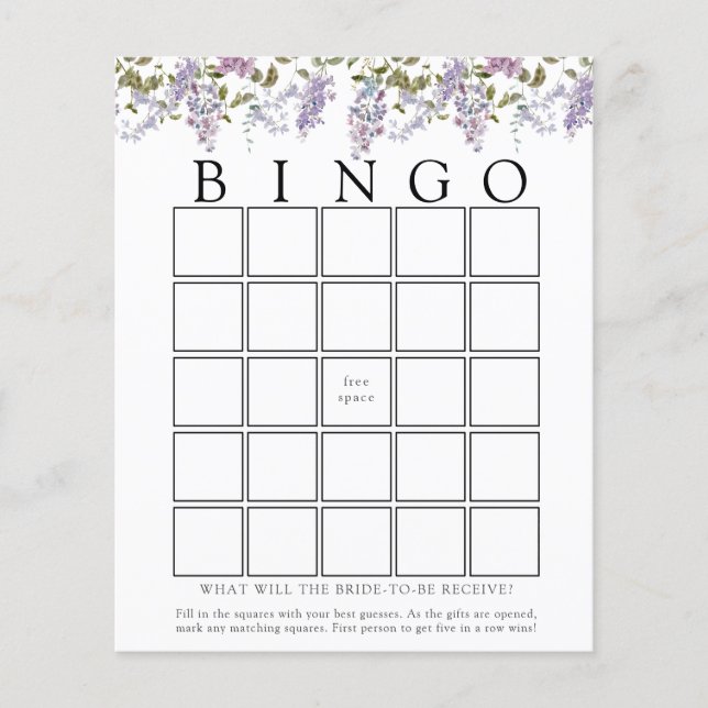 Tarjeta de juego Lilac and Lavender Baby Bingo (Anverso)