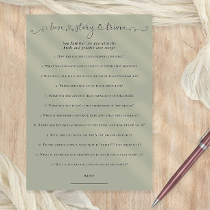 Tarjeta de juego Love Story Trivia Bridal Shower S