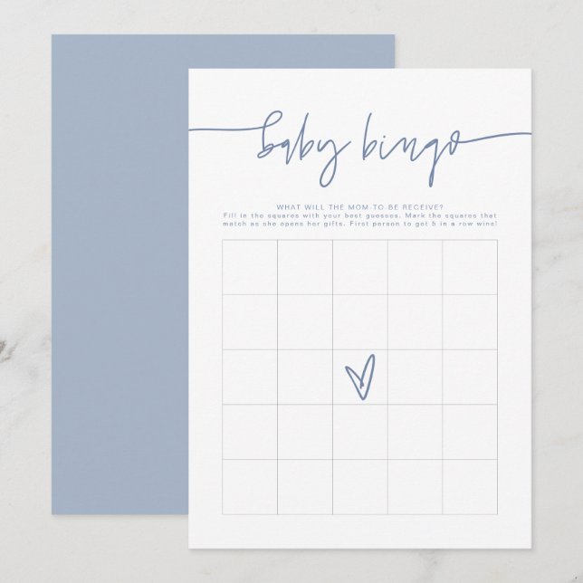 Tarjeta de juego MARLO Boho Dusty Blue Baby Shower (Anverso / Reverso)