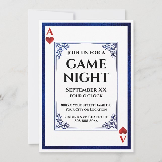 Tarjeta de juego nocturno Ace of Hearts Blue Game (Anverso)