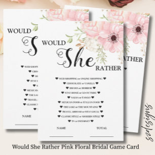 Tarjeta de juego nupcial de flores rosadas ¿Qué pr