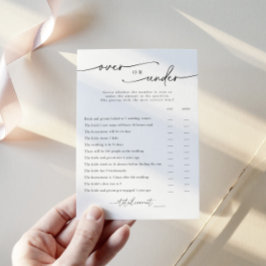 Tarjeta de juego "Over or Under" de ducha de novia