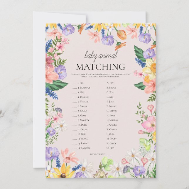 Tarjeta de juego para animales de flores silvestre (Anverso)
