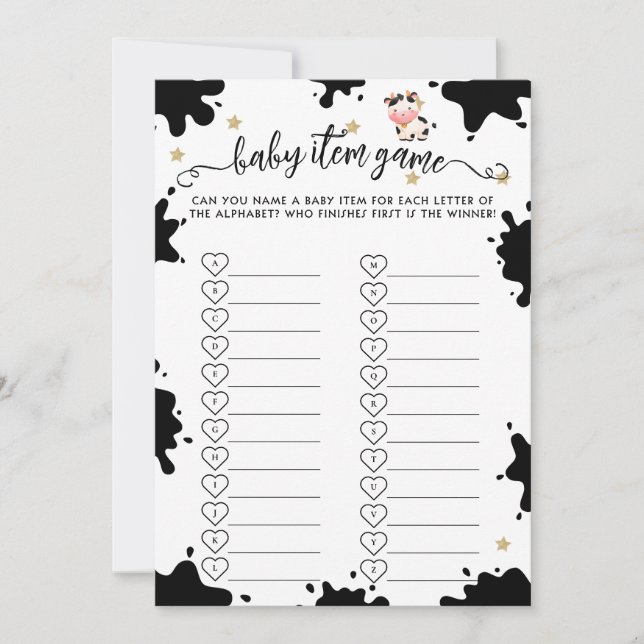 Tarjeta de juego para bebé Baby Shower Cow (Anverso)