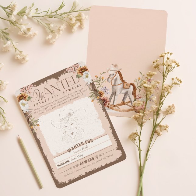Tarjeta de juego para bebé niña de Poster occident (Western Wanted Poster Baby Girl Shower Game Card)