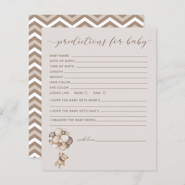 Tarjeta De Juego Para Bebés Predicción De Bear Con (Anverso / Reverso)