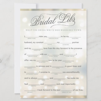 Tarjeta de juego para despedida de soltera Bridal