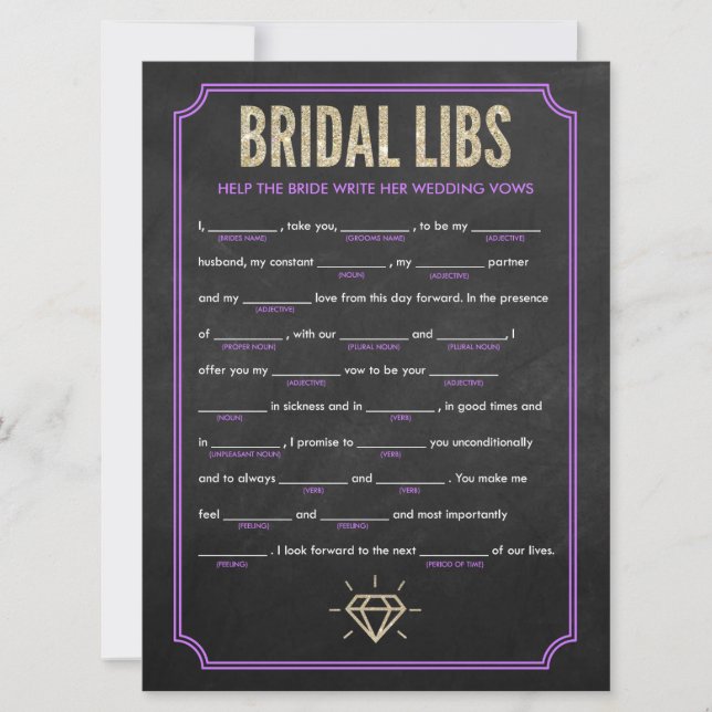 Tarjeta de juego para despedida de soltera Bridal  (Anverso)