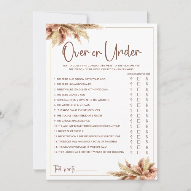 Tarjeta de juego para ducha de novia con hierba de (Anverso)