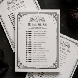 Tarjeta de juego para ducha de novia gótica 'Él di