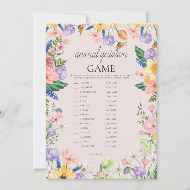 Tarjeta de juego para el embarazo animal con prima (Anverso)