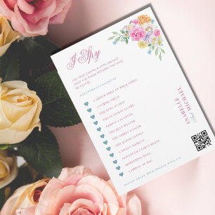 Tarjeta de juego Pink & Blue Floral Boda I Spy Hun