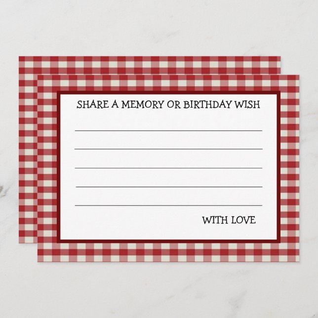 Tarjeta de juego Red White Gingham Birthday Party (Anverso / Reverso)